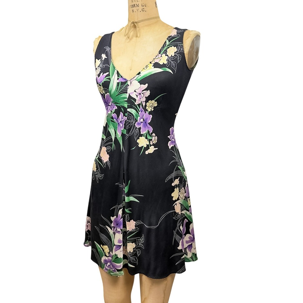 Elie Tahari Orchid Print Mini Dress Dark Floral Boho Whimsygoth Coastal Small